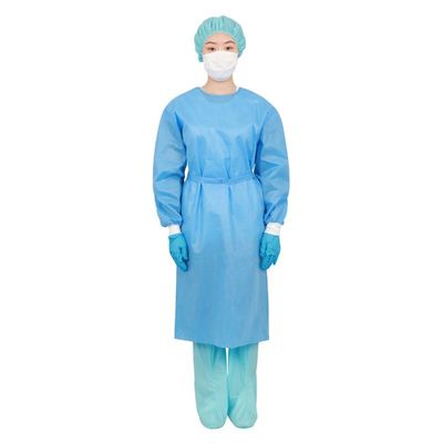 O isolamento 35gsm plástico azul reforçado veste vestidos descartáveis não médicos do Pe