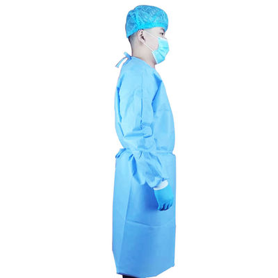 O isolamento 35gsm plástico azul reforçado veste vestidos descartáveis não médicos do Pe