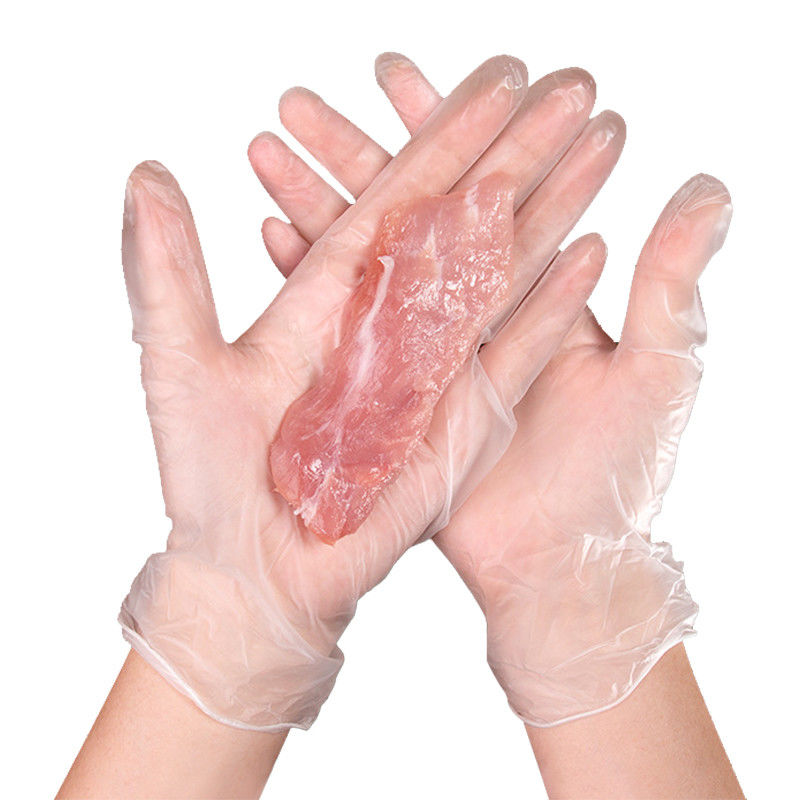 As luvas descartáveis transparentes do vinil trabalham luvas elásticas ácidas do PVC da proteção anti