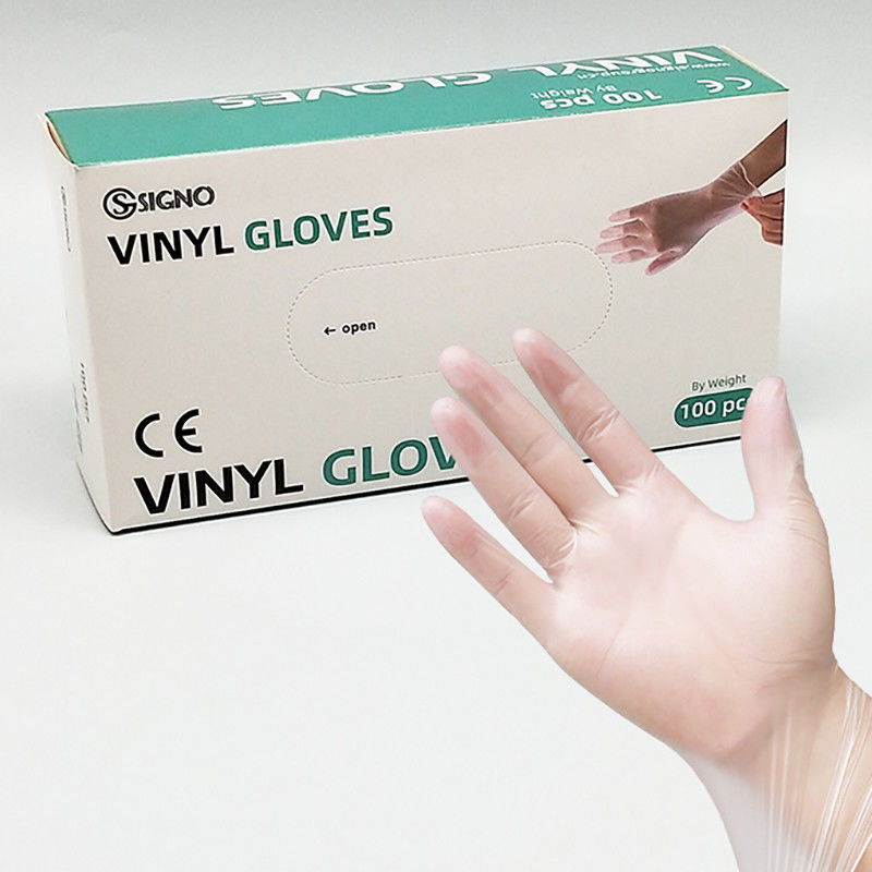As luvas descartáveis transparentes do vinil trabalham luvas elásticas ácidas do PVC da proteção anti
